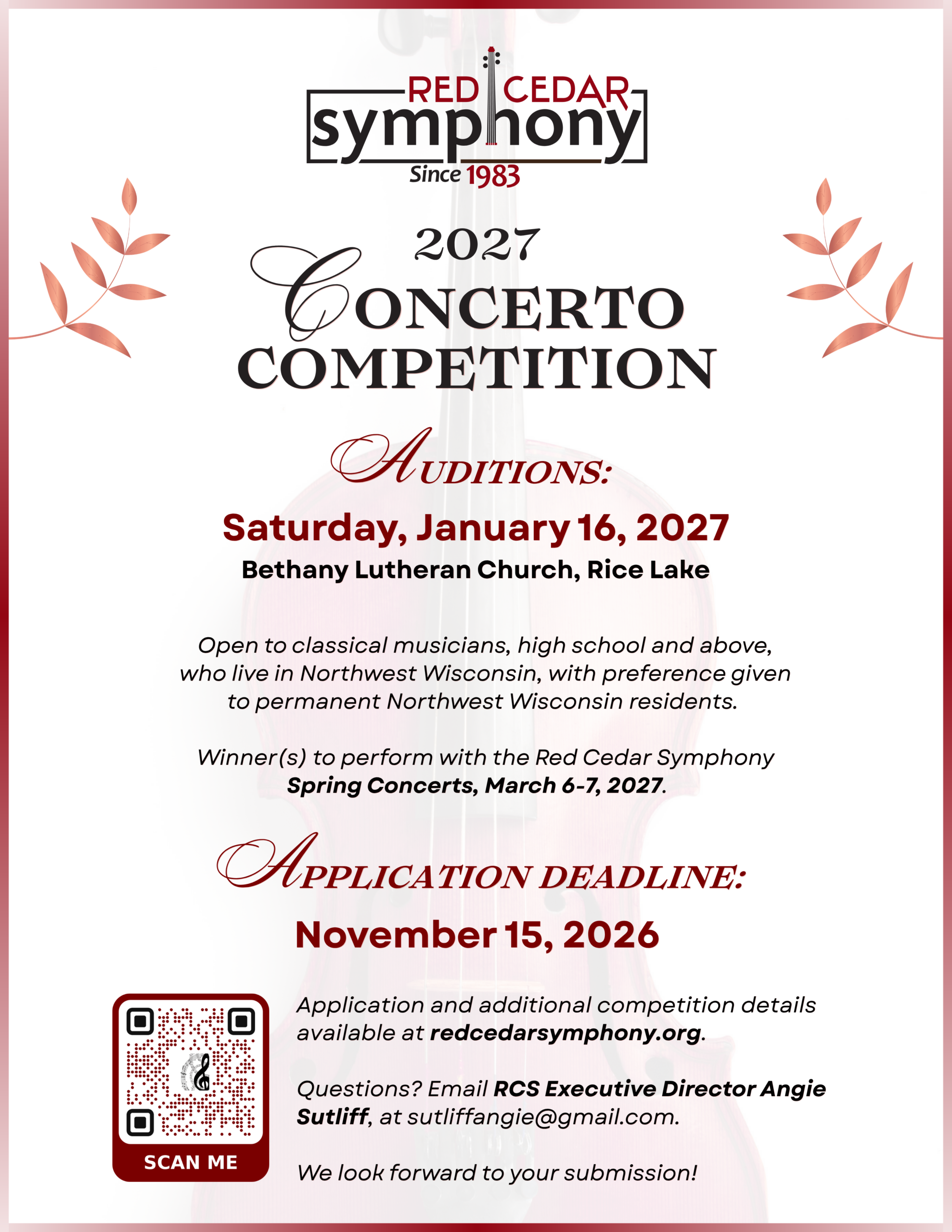 Red Cedar Symphony 2027 Concerto Competition Poster